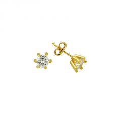 Beelo Gold 14K  Zirkon Tasarım Tektaş Altın Küpe
