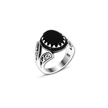 Beelo Silver 925K Gümüş Oniks Motifli Yüzük