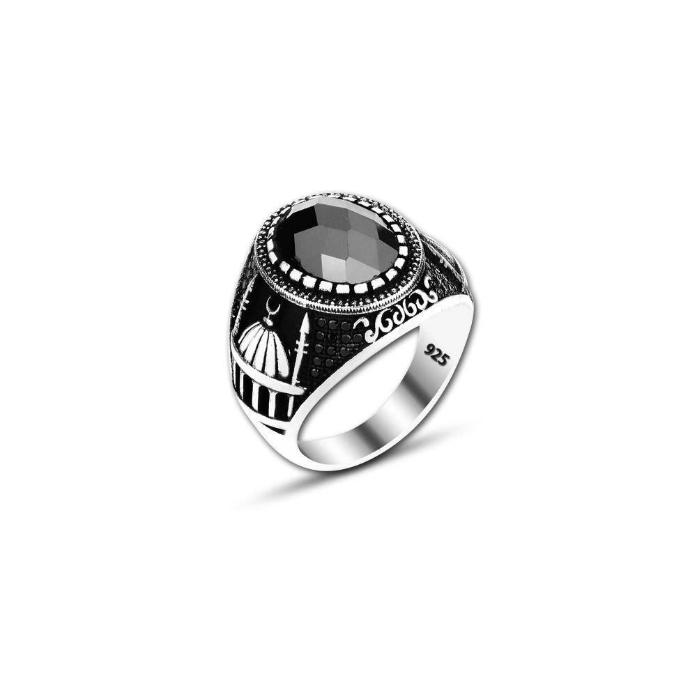 Beelo Silver 925K Gümüş Siyah Zirkon Taşlı Cami Motifli YüzüK