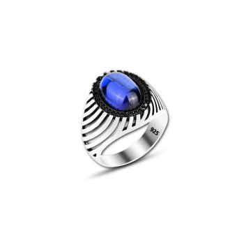 Beelo Silver 925K Gümüş Mavi Zirkon Taşlı Motifli Yüzük