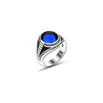 Beelo Silver 925K Gümüş Mavi Zirkon Taşlı Motifli Yüzük