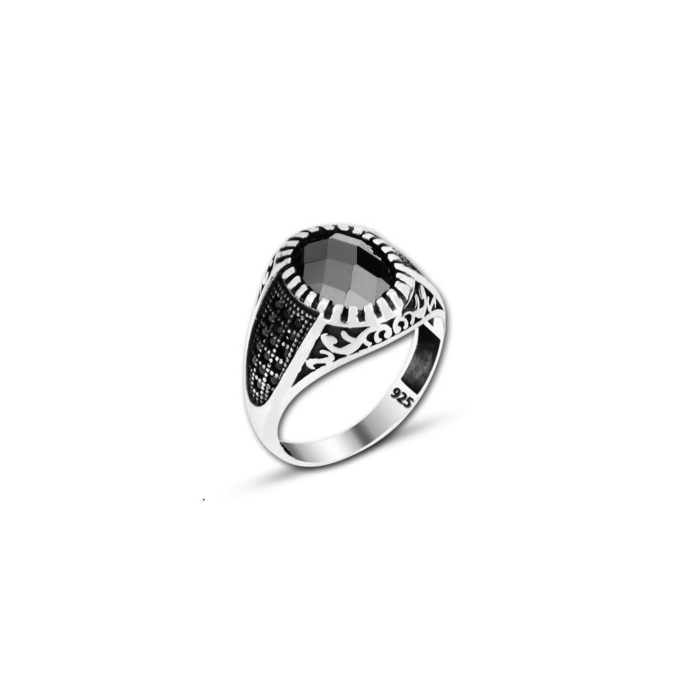 Beelo Silver 925K Gümüş Siyah Zirkon Taşlı Zincir Yüzük