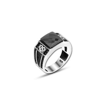 Beelo Silver 925K Gümüş Siyah Zirkon Taşlı Motifli Kare Yüzük