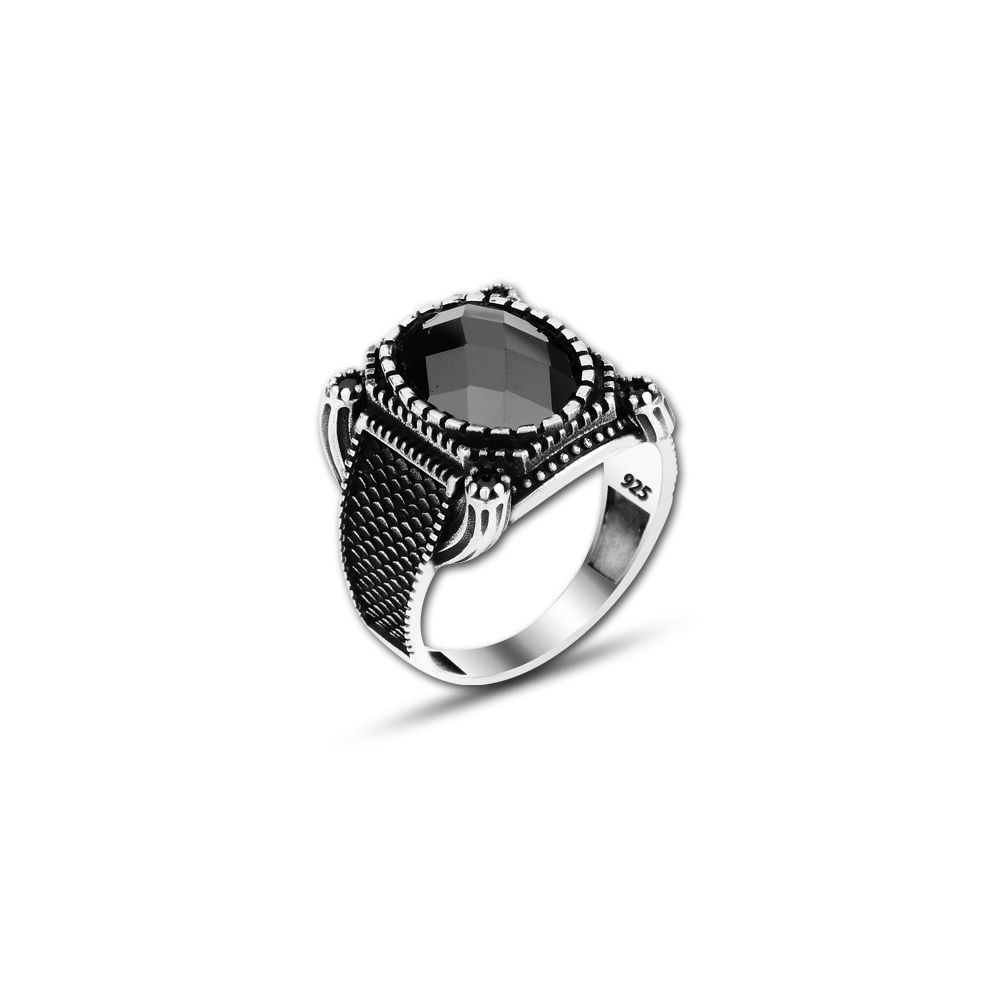 Beelo Silver 925K Gümüş Siyah Zirkon Taşlı Zincir Yüzük