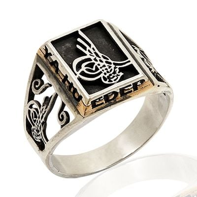 Beelo Silver 925K Gümüş Osmanlı Tuğralı '' Edep Ya Hu '' Erkek Yüzük BGEY133