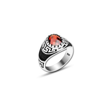 Beelo Silver 925K Gümüş Kırmızı Zirkon Taşlı Motifli Yüzük