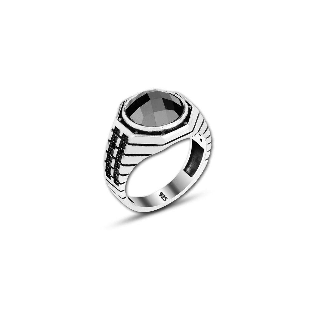 Beelo Silver 925K Gümüş Siyah Zirkon Taşlı Yüzük