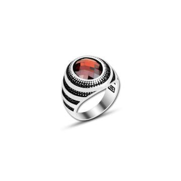 Beelo Silver 925K Gümüş Kırmızı Zirkon Taşlı Motifli Yüzük