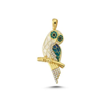 Beelo Gold 14K Altın Baykuş Mineli Taşlı Kolye Ucu