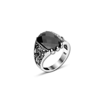 Beelo Silver 925K Gümüş Siyah Zirkon Taşlı Yüzük