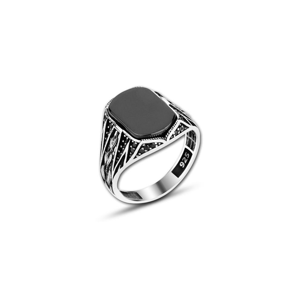 Beelo Silver 925K Gümüş Oniks Motifli Yüzük