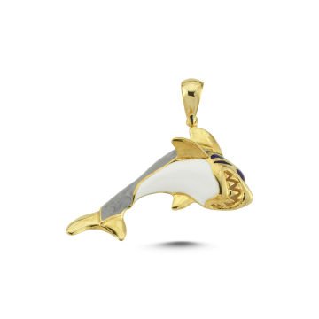 Beelo Gold 14K Altın Köpek Balığı Mineli Kolye Ucu