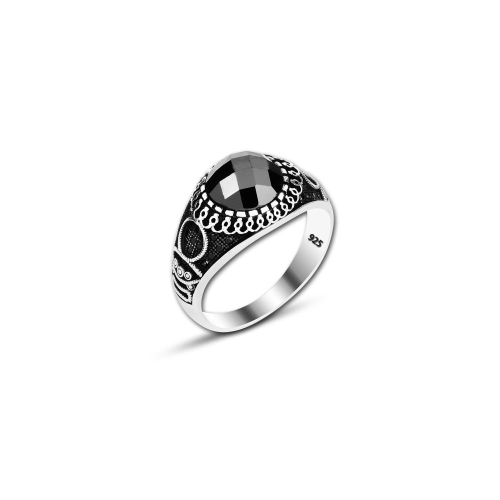 Beelo Silver 925K Gümüş Siyah Zirkon Taşlı Yüzük