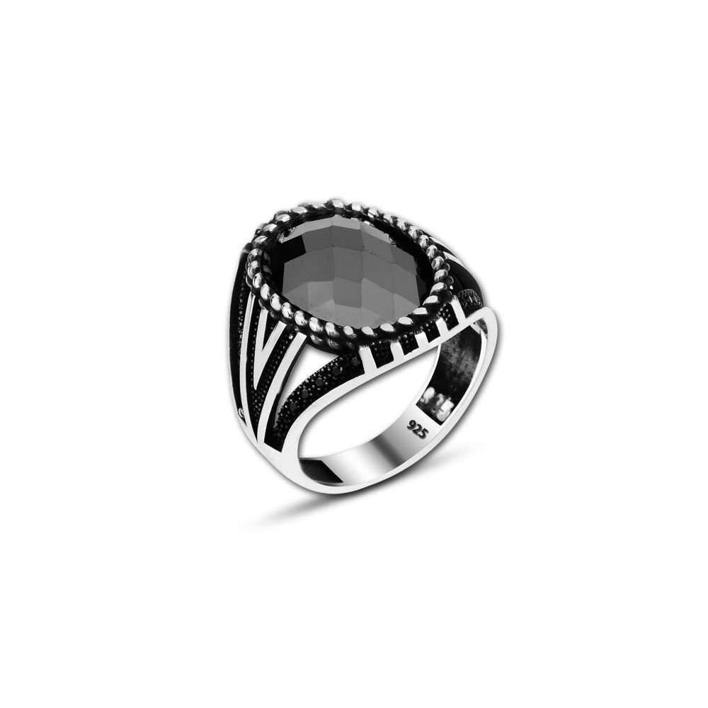Beelo Silver 925K Gümüş Siyah Zirkon Taşlı Yüzük