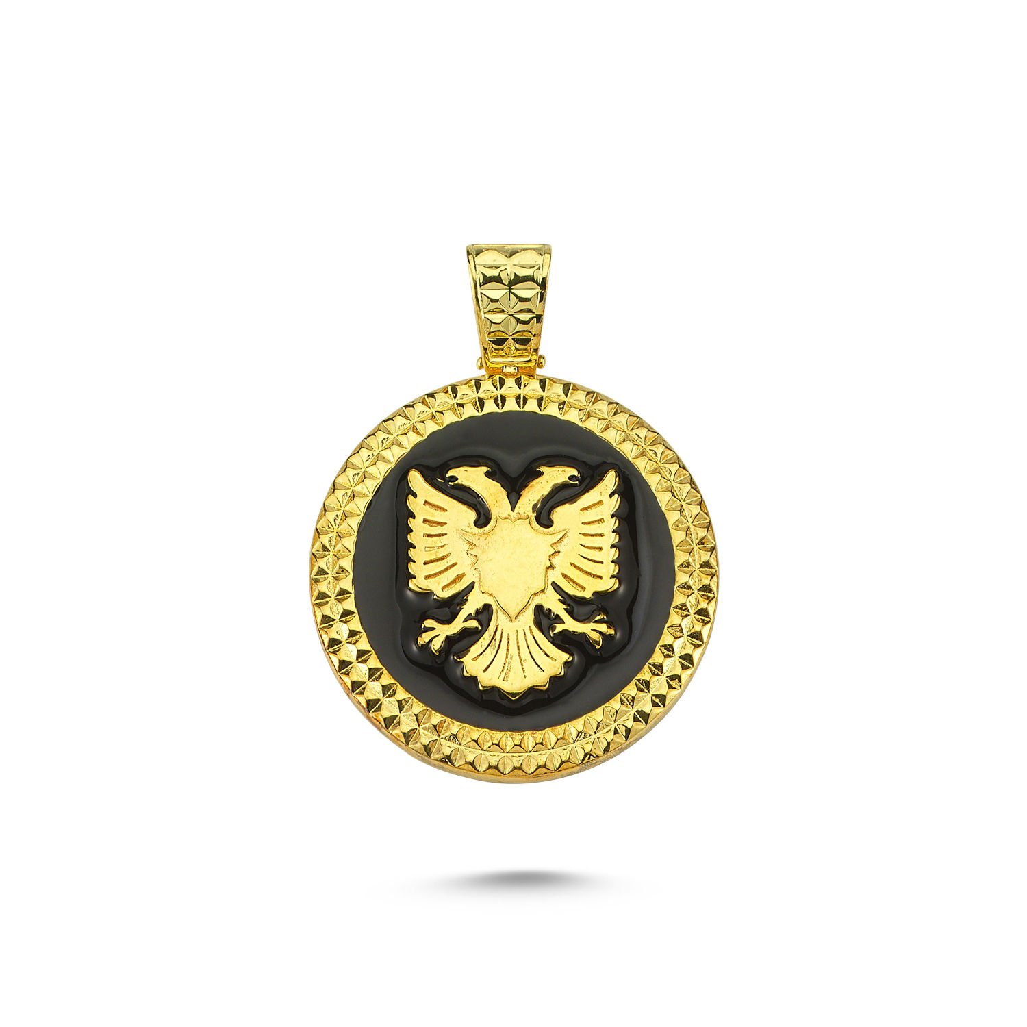 Beelo Gold 14K Altın Çift Başlı Kartal Mineli Kolye Ucu