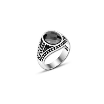 Beelo Silver 925K Gümüş Siyah Zirkon Taşlı Yüzük