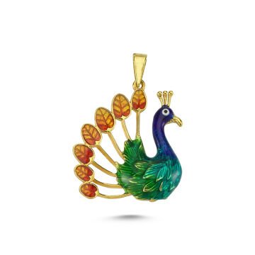 Beelo Gold 14K Altın Tavus Kuşu Mineli Kolye Ucu