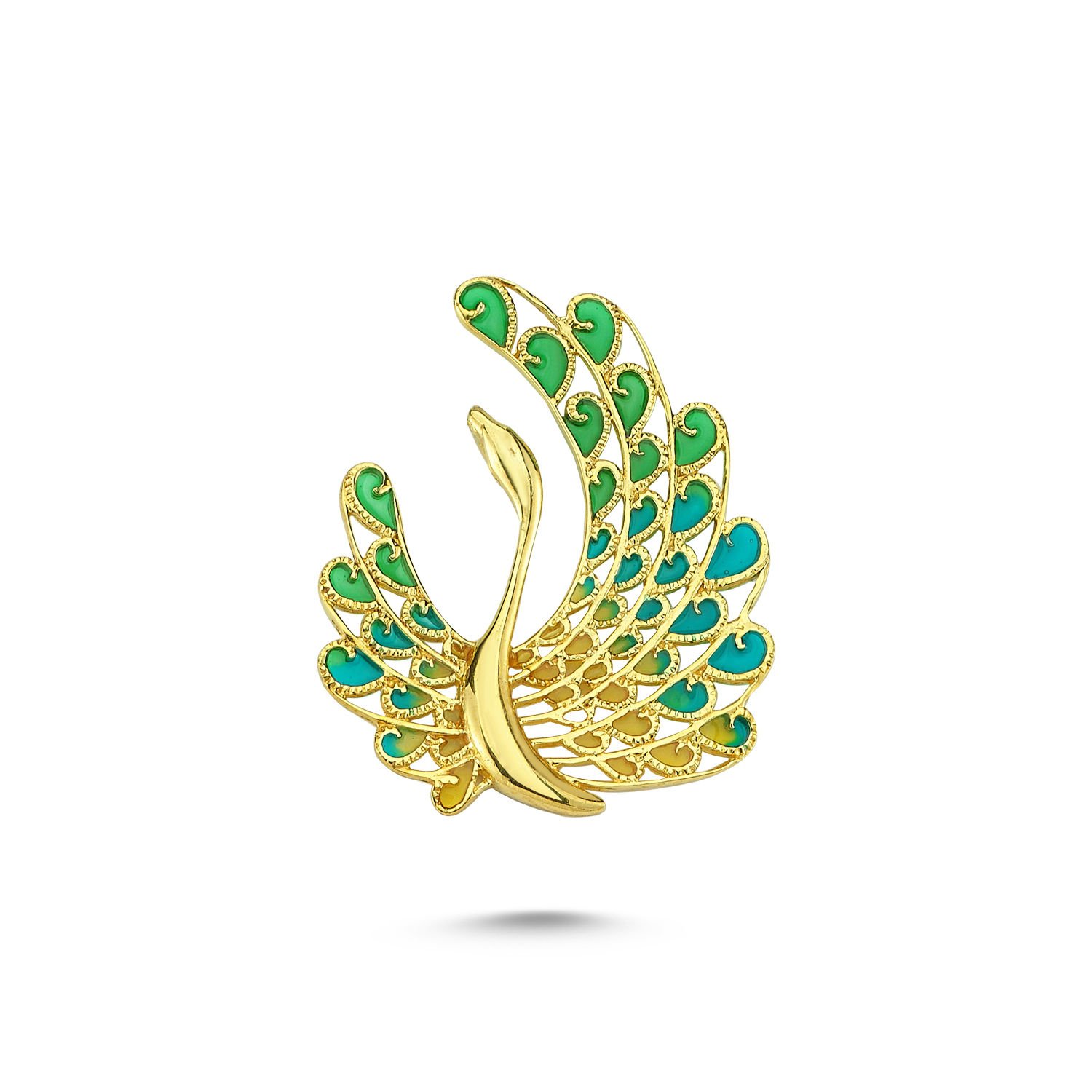 Beelo Gold 14K Altın Tavus Kuşu Mineli Özel Tasarım Kolye Ucu