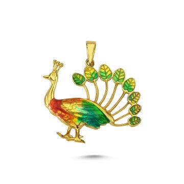 Beelo Gold 14K Altın Tavus Kuşu Mineli Özel Tasarım Kolye Ucu