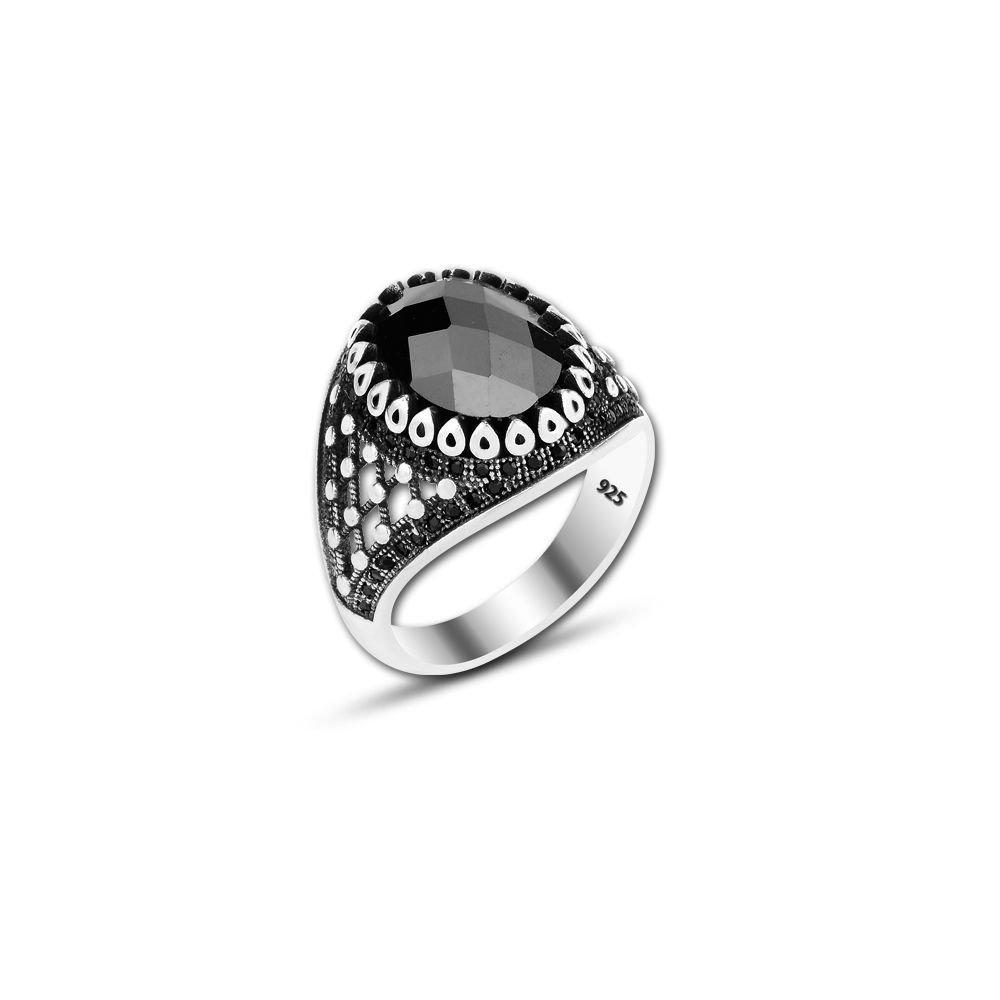 Beelo Silver 925K Gümüş Siyah Zirkon Taşlı Yüzük