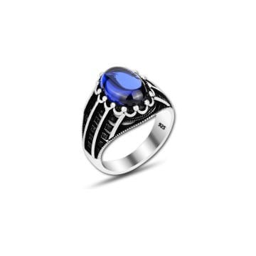 Beelo Silver 925K Gümüş Mavi Zirkon Taşlı Motifli Yüzük