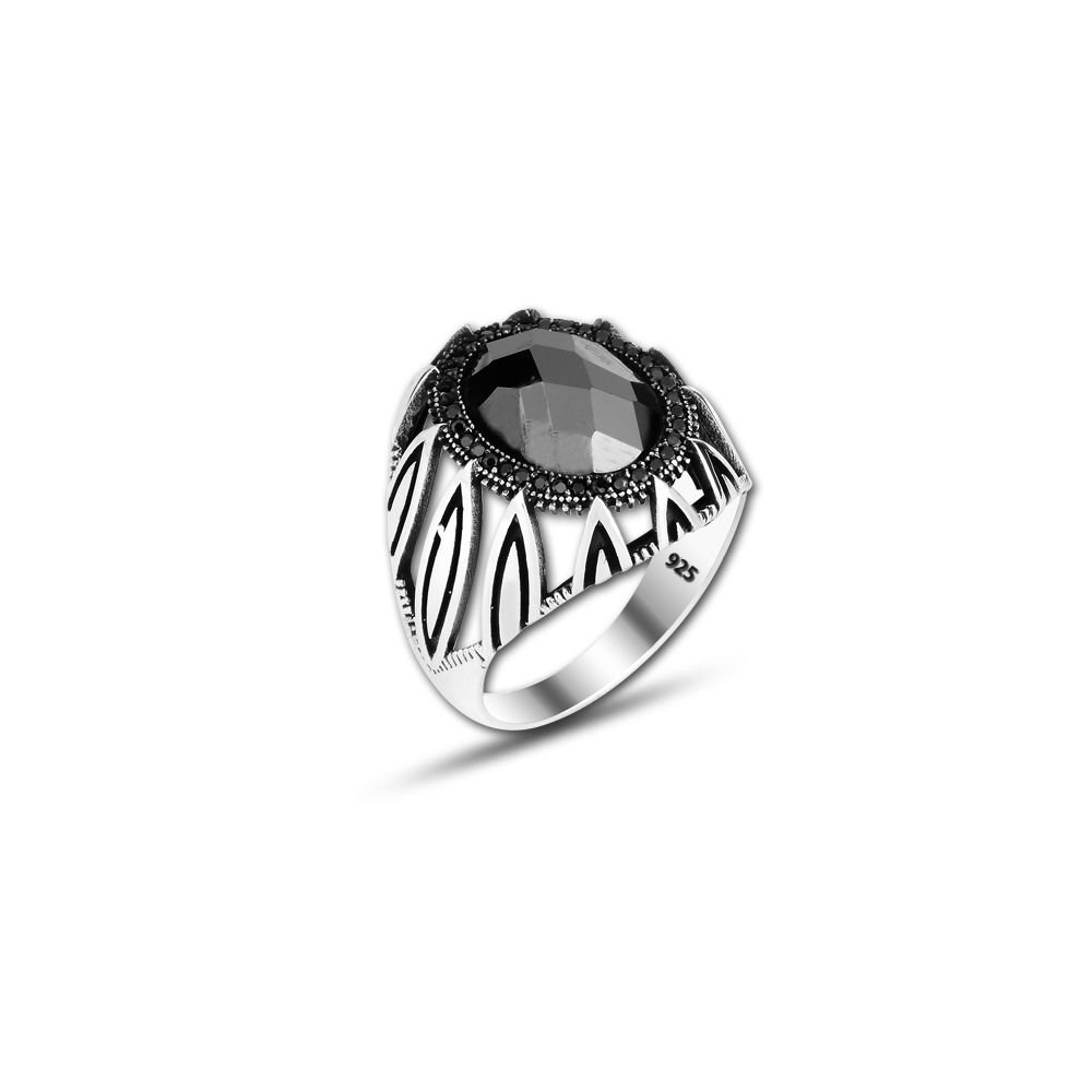 Beelo Silver 925K Gümüş Siyah Zirkon Taşlı Yüzük