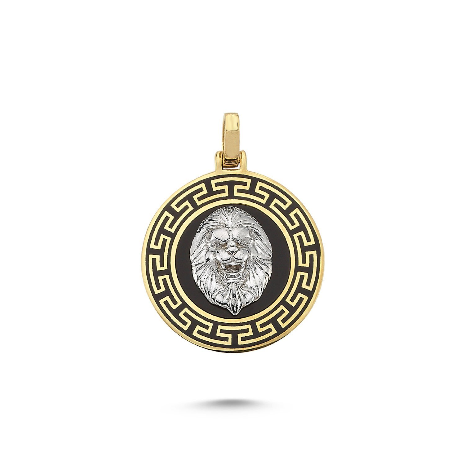 Beelo Gold 14K Altın Aslan Siyah Madalyon Kolye Ucu