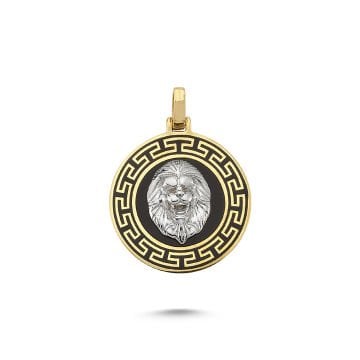 Beelo Gold 14K Altın Aslan Siyah Madalyon Kolye Ucu