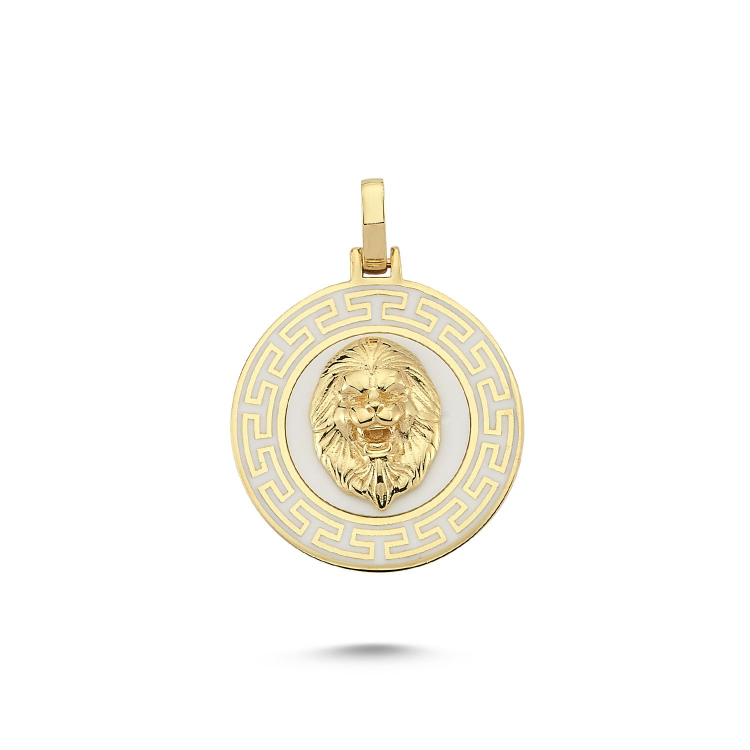 Beelo Gold 14K Altın Aslan Beyaz Madalyon Kolye Ucu