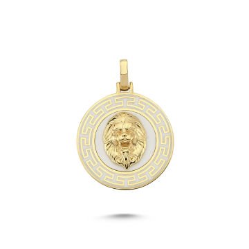 Beelo Gold 14K Altın Aslan Beyaz Madalyon Kolye Ucu