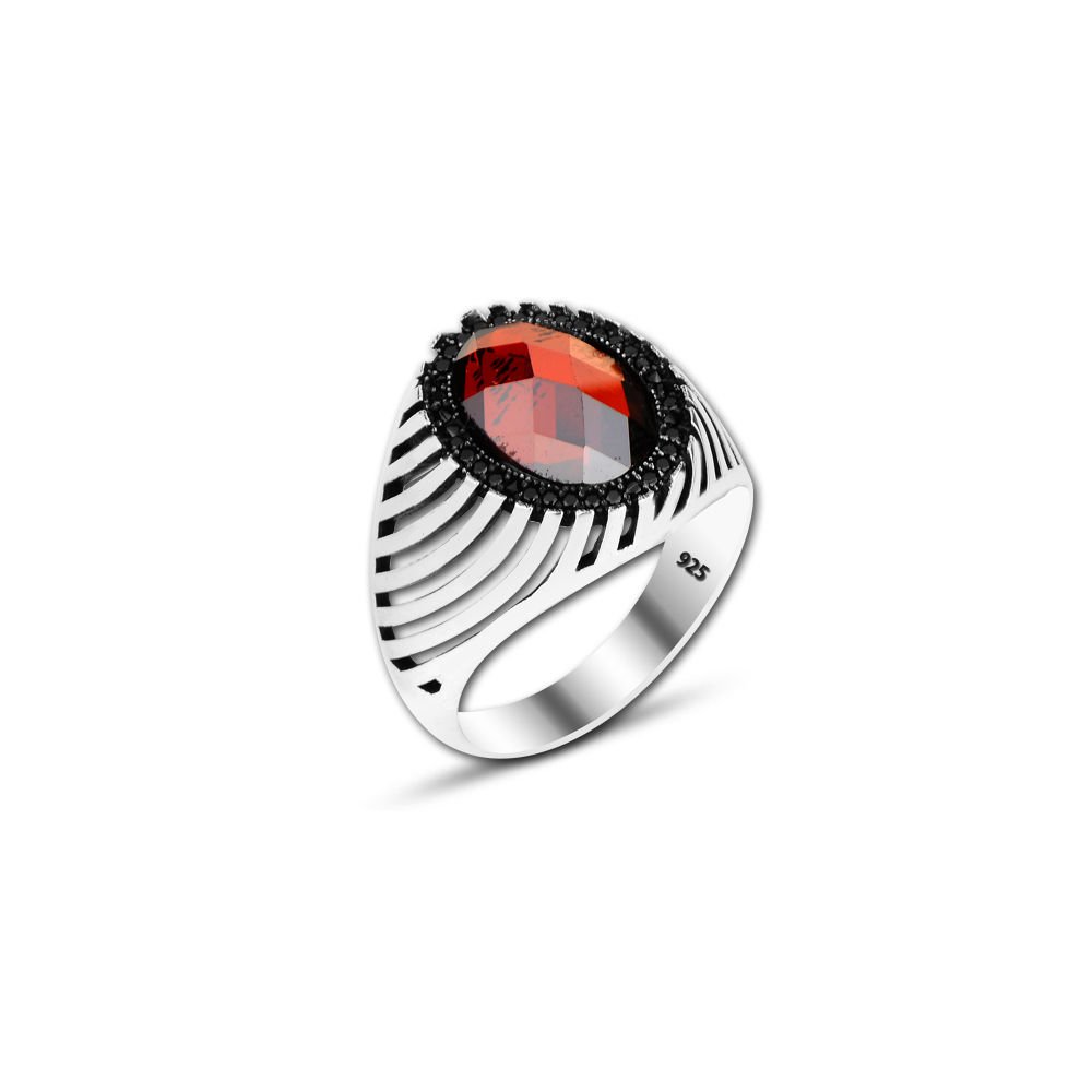 Beelo Silver 925K Gümüş Kırmızı Zirkon Taşlı Motifli Yüzük