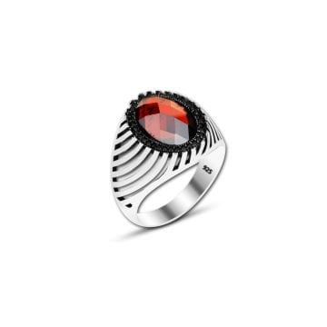 Beelo Silver 925K Gümüş Kırmızı Zirkon Taşlı Motifli Yüzük