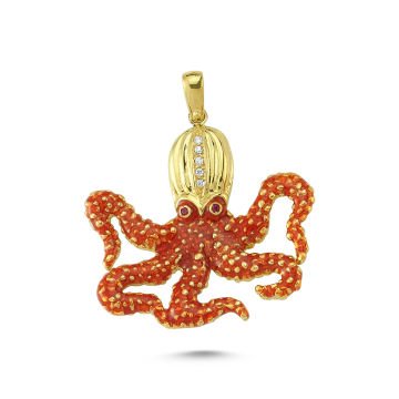 Beelo Gold 14K Altın Ahtapot Mineli Taşlı Kolye Ucu