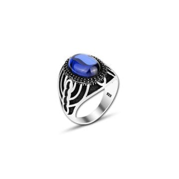Beelo Silver 925K Gümüş Mavi Zirkon Taşlı Motifli Yüzük