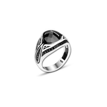 Beelo Silver 925K Gümüş Siyah Zirkon Taşlı Yüzük