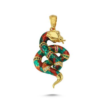 Beelo Gold 14K Altın Yılan Mineli Taşlı Kolye Ucu