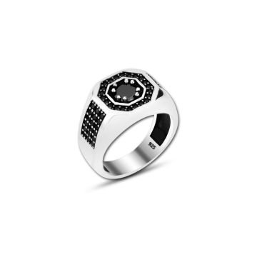 Beelo Silver 925K Gümüş Siyah Zirkon Taşlı Yüzük