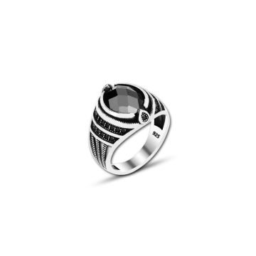 Beelo Silver 925K Gümüş Siyah Zirkon Taşlı Yüzük