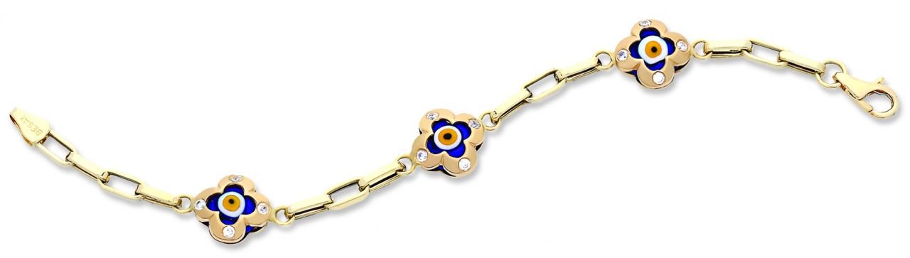 Beelo Gold 14K Altın Yonca Çocuk Nazar Bileklik CT002