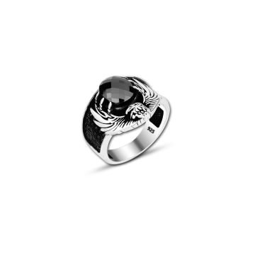 Beelo Silver 925K Gümüş Siyah Zirkon Taşlı Kartal Yüzük