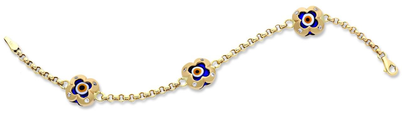 Beelo Gold 14K Altın Yonca Çocuk Nazar Bileklik CT004