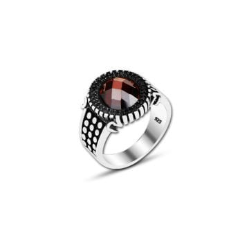 Beelo Silver 925K Gümüş Kırmızı Zirkon Taşlı Motifli Yüzük