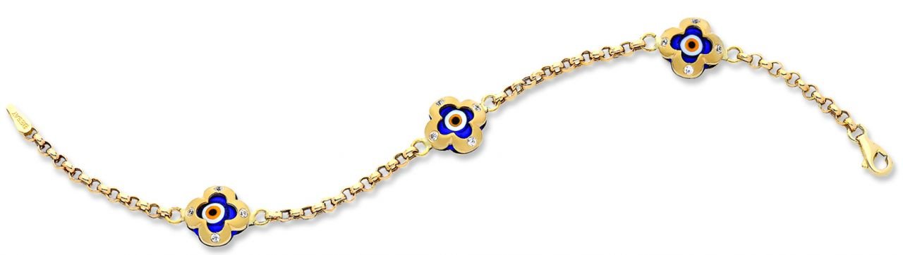 Beelo Gold 14K Altın Yonca Çocuk Nazar Bileklik CT005