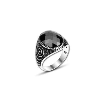 Beelo Silver 925K Gümüş Siyah Zirkon Taşlı Yüzük
