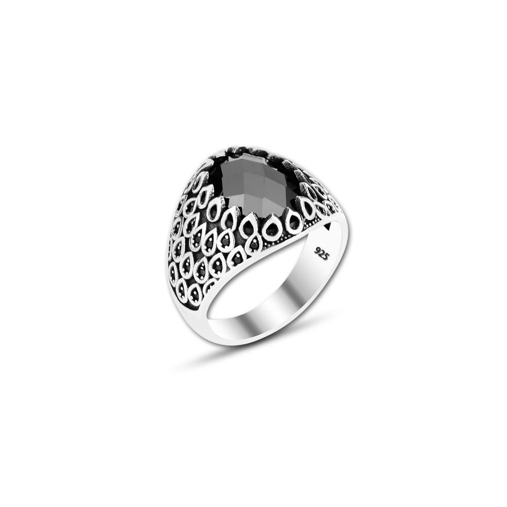 Beelo Silver 925K Gümüş Siyah Zirkon Taşlı Yüzük