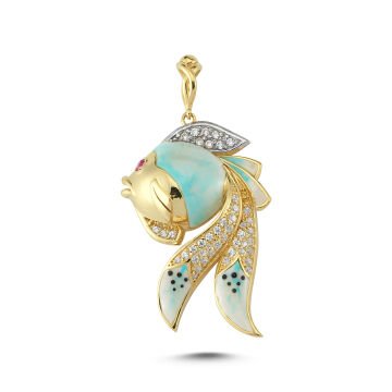 Beelo Gold 14K Altın Balık Mineli Taşlı Kolye Ucu