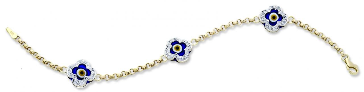 Beelo Gold 14K Altın Yonca Çocuk Nazar Bileklik CT012