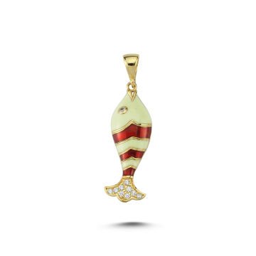 Beelo Gold 14K Altın Balık Mineli Taşlı Kolye Ucu