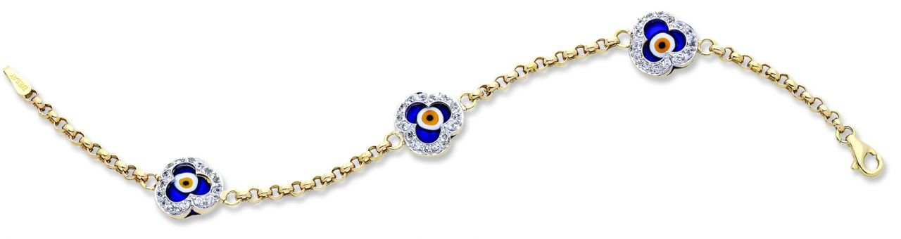 Beelo Gold 14K Altın Yonca Çocuk Nazar Bileklik CT017