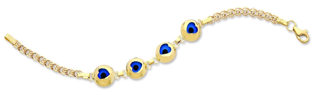 Beelo Gold 14K Altın Kalp Çocuk Nazar Bileklik CZT004